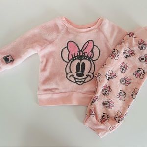 12 month old pink Minnie Mouse Disney 2 piece velour cotton set